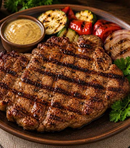 Savurează ceafa de porc la grătar, un preparat apreciat pentru gustul bogat, textura fragedă și aroma apetisantă de grătar. Rumeniță și bine pregătită, ceafa de porc este alegerea ideală pentru cei care iubesc preparatele consistente și savuroase din carne.